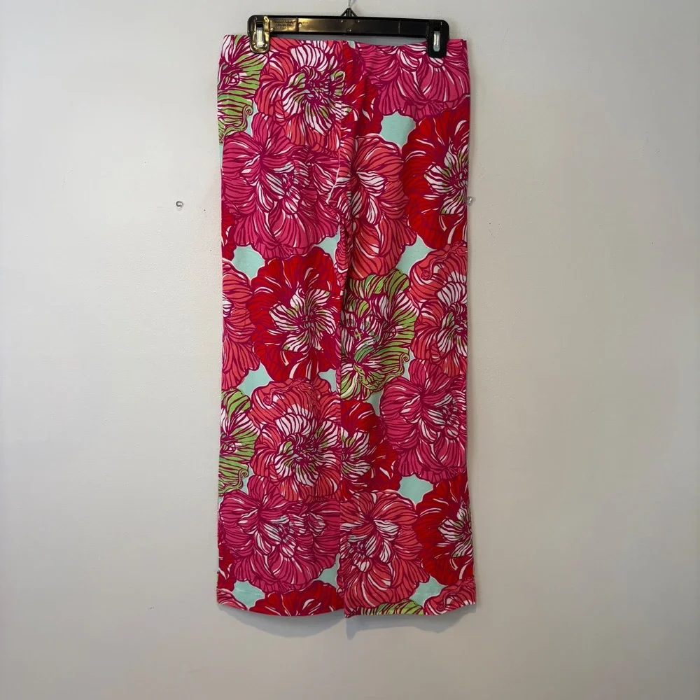 Lilly Pulitzer Wide Leg Palazzo‎ Pants Pink Floral Knit S Resort Vaca Camellia